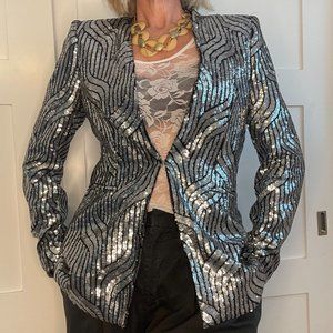 Zara NWT silver sequin blazer